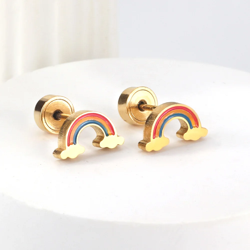 316L Stainless Steel 12Pairs/lot Rainbow Cartoon Pattern Stud Earrings Cute Style Earring for Women Girl Jewelry Gift Gold Color
316L Stainless Steel 12Pairs/lot Rainbow Cartoon Pattern Stud Earrings Cute Style Earring for Women Girl Jewelry Gift Gold Color