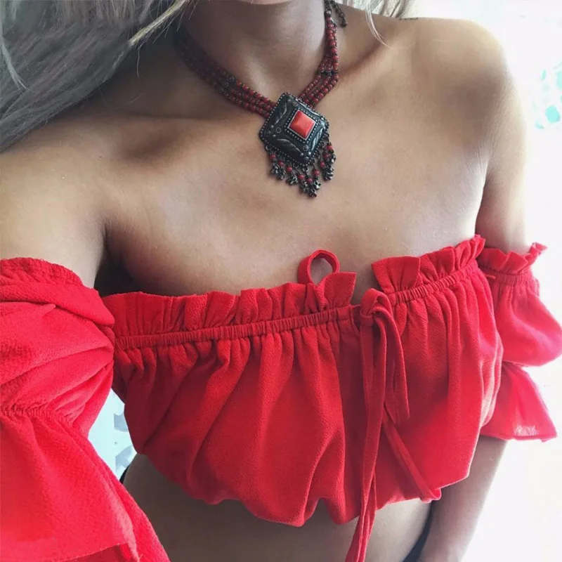2023 women crop tops summer lantern sleeve sexy strapless beach tops red black white ruched crop top croptop
2023 women crop tops summer lantern sleeve sexy strapless beach tops red black white ruched crop top croptop
