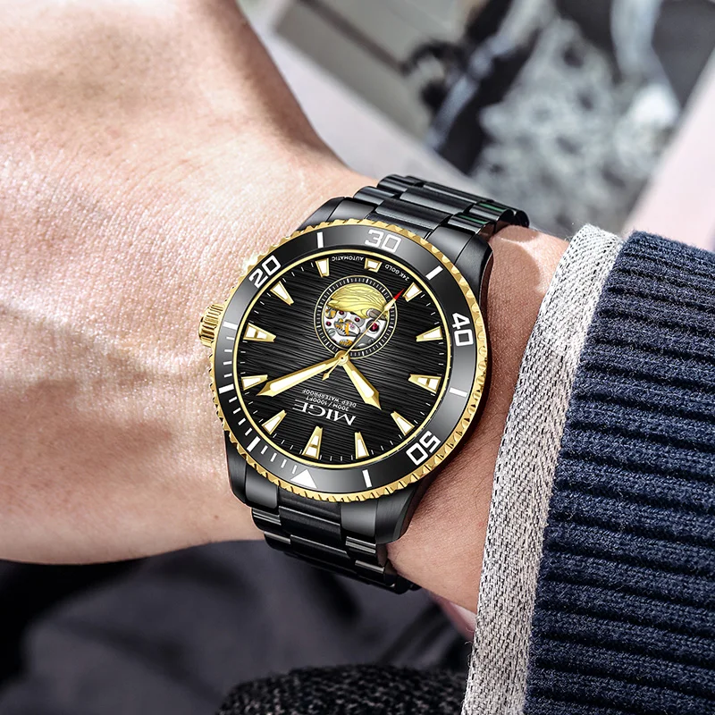 MIGE brand hot sale black stainless steel men automatic watch Swiss Night Light Ceramic bezel mechanical waterproof mens watches
MIGE brand hot sale black stainless steel men automatic watch Swiss Night Light Ceramic bezel mechanical waterproof mens watches