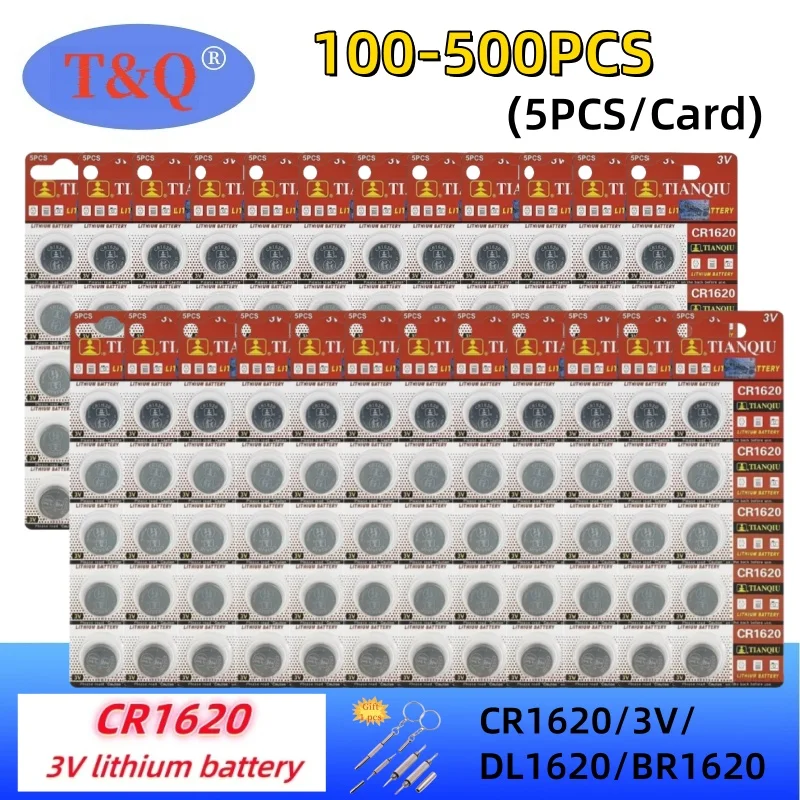 100-500PCS CR1620 Battery CR 1620 3V Lithium Battery DL1620 BR1620 Button Coin Cells For Watch Car Remote Control Calculator
100-500PCS CR1620 Battery CR 1620 3V Lithium Battery DL1620 BR1620 Button Coin Cells For Watch Car Remote Control Calculator