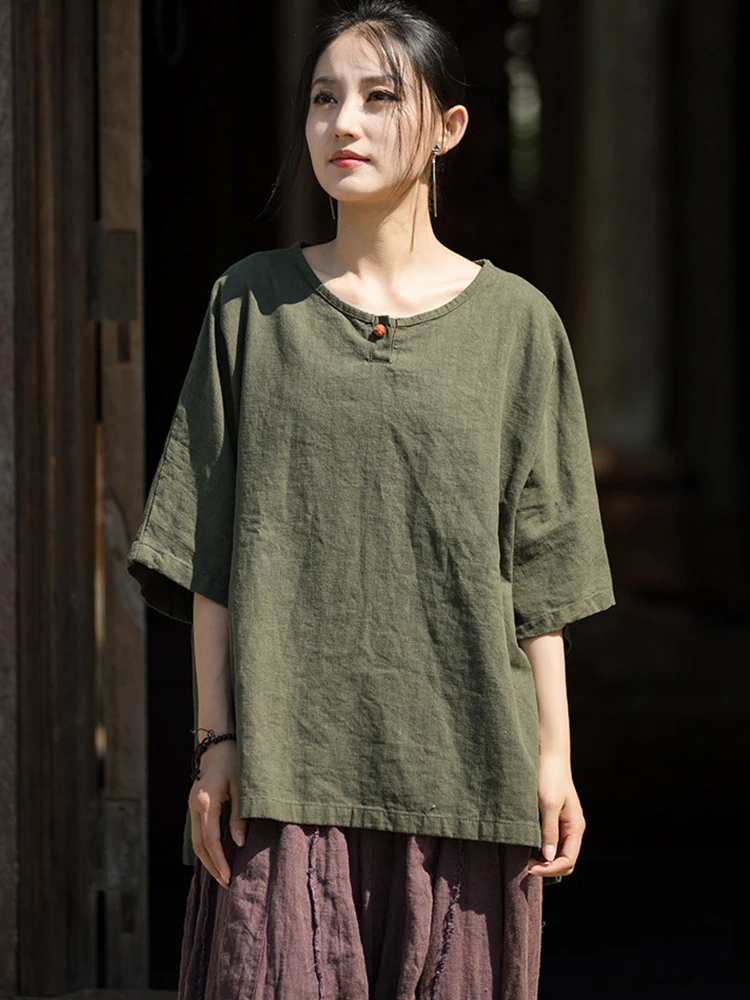 Women Cotton Linen Casual T-shirt New Arrival 2025 Summer Vintage Style O-neck Neck Plain Color Loose Female Tops Tees T340
Women Cotton Linen Casual T-shirt New Arrival 2025 Summer Vintage Style O-neck Neck Plain Color Loose Female Tops Tees T340