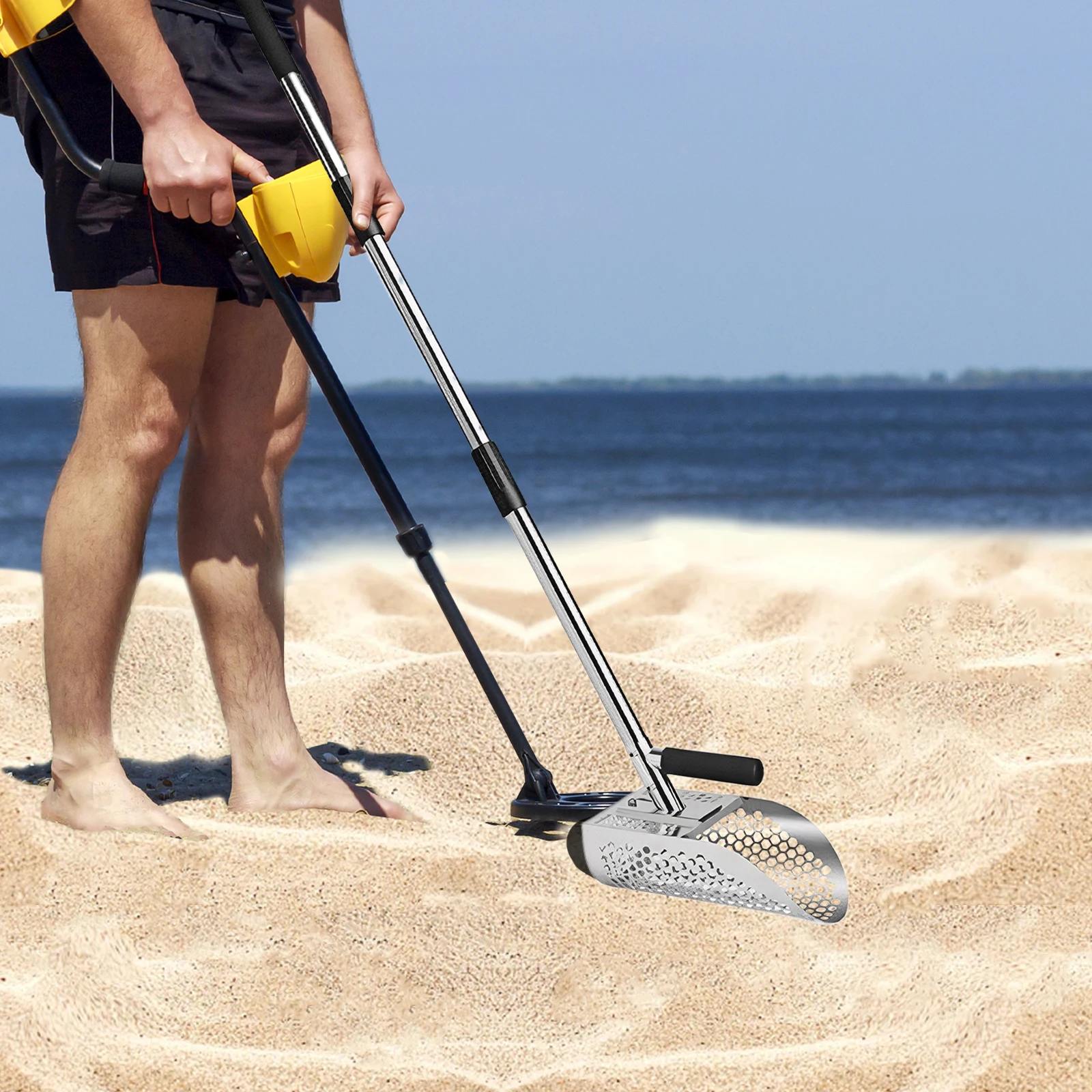 2 In 1 Stainless Steel Sand Scoop Multi-Function Fast Sifting Shovel Anti-Slip Beach Finds Rake for Underwater Backyard