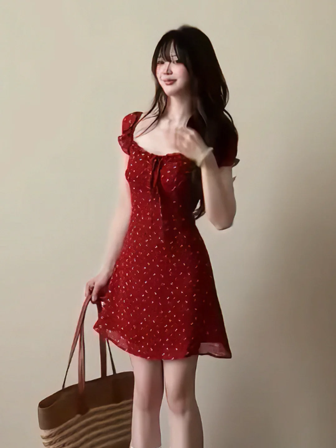 Sexy Retro Red Square Collar Bow Tie Short Sleeve Dress Summer Pure Desire Waist Cinching Puffy Skirt City Commute Bubble Sleeve
Sexy Retro Red Square Collar Bow Tie Short Sleeve Dress Summer Pure Desire Waist Cinching Puffy Skirt City Commute Bubble Sleeve