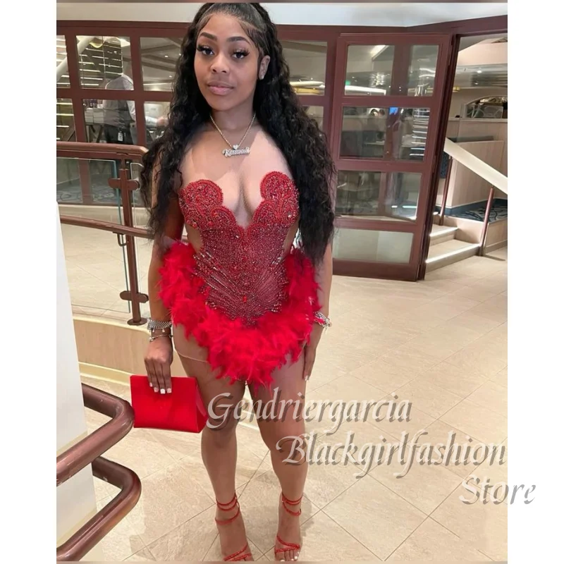 Customized Short Women's Red Beaded Sheer Feather Tight Mini Dresses Summer Sexy Night Party Club Prom Dresses
Customized Short Women's Red Beaded Sheer Feather Tight Mini Dresses Summer Sexy Night Party Club Prom Dresses