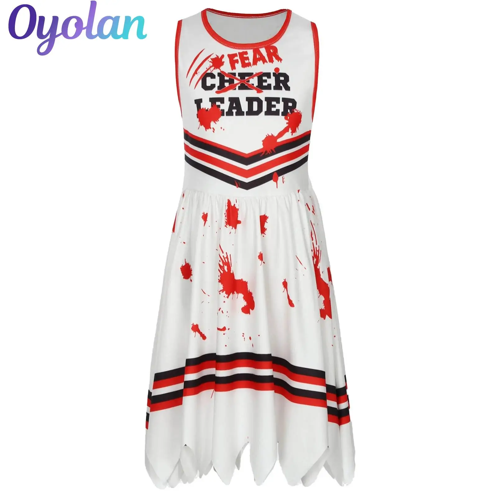 Girls Cheer Leading Cosplay Scary Bloody Dress Ruffled Irregular Serrated Hem Skirt Halloween Horror Themed Party Costume 
Girls Cheer Leading Cosplay Scary Bloody Dress Ruffled Irregular Serrated Hem Skirt Halloween Horror Themed Party Costume
