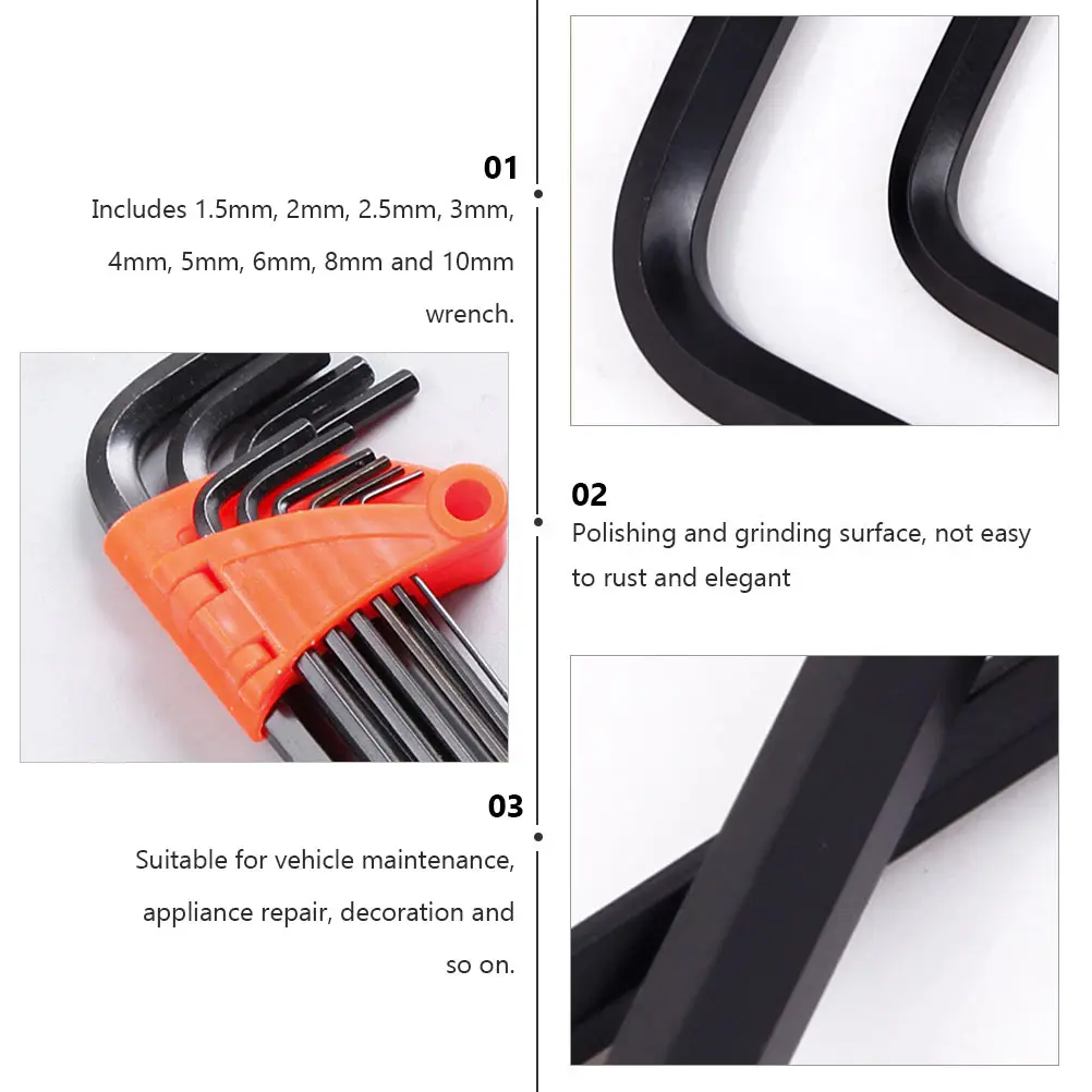 9pcs Hex Key Wrench Set 1.5 10mm High Carbon Steel Foldable PVC Holder Ball Head L Shape for Vehicle Appliance Repair H Tool
9pcs Hex Key Wrench Set 1.5 10mm High Carbon Steel Foldable PVC Holder Ball Head L Shape for Vehicle Appliance Repair H Tool
