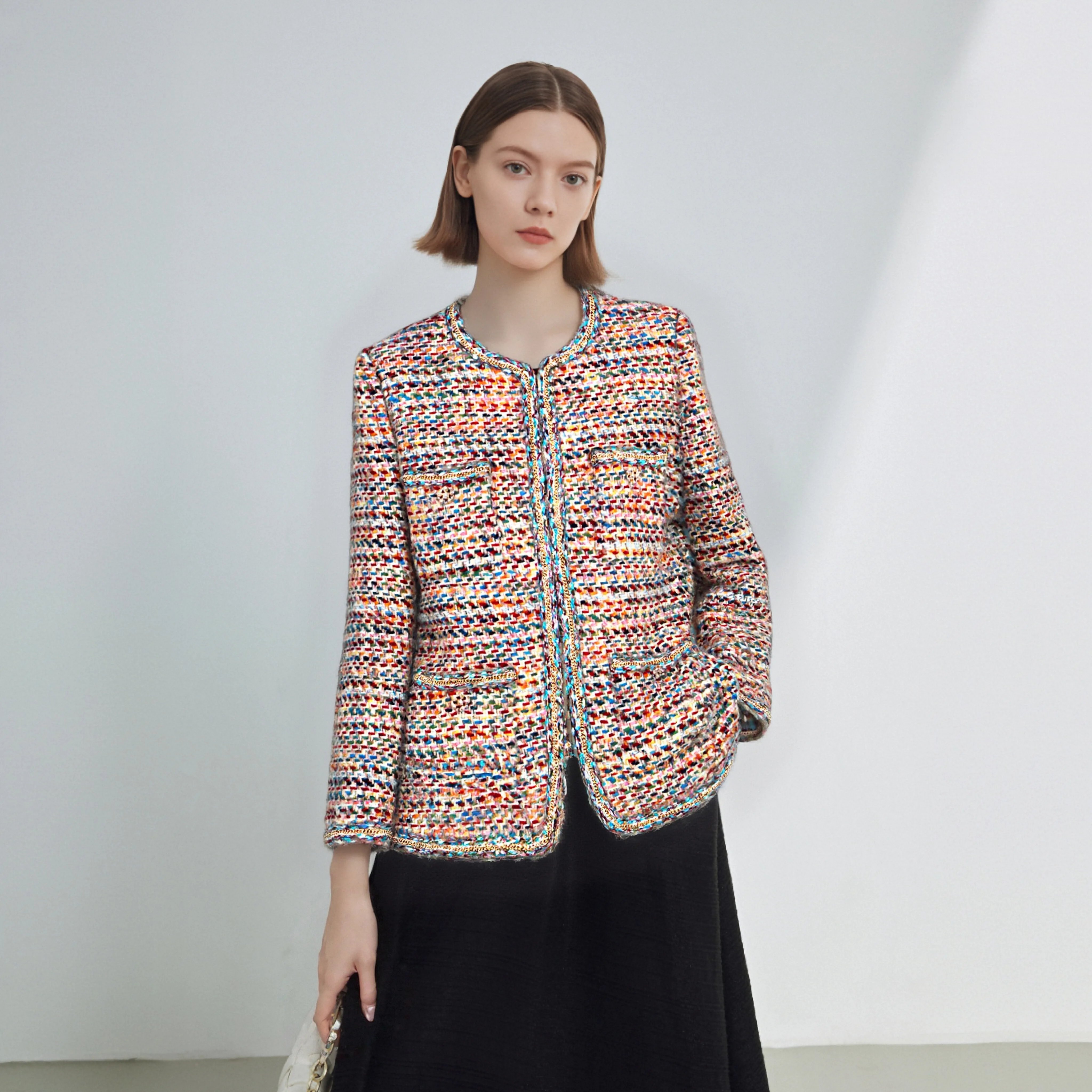 Rainbow Strip Thick Tweed Jacket, Small Fragrance, Round Neck Jacket, Versatile Top, Fashionable and Versatile, New, Elegant
Rainbow Strip Thick Tweed Jacket, Small Fragrance, Round Neck Jacket, Versatile Top, Fashionable and Versatile, New, Elegant