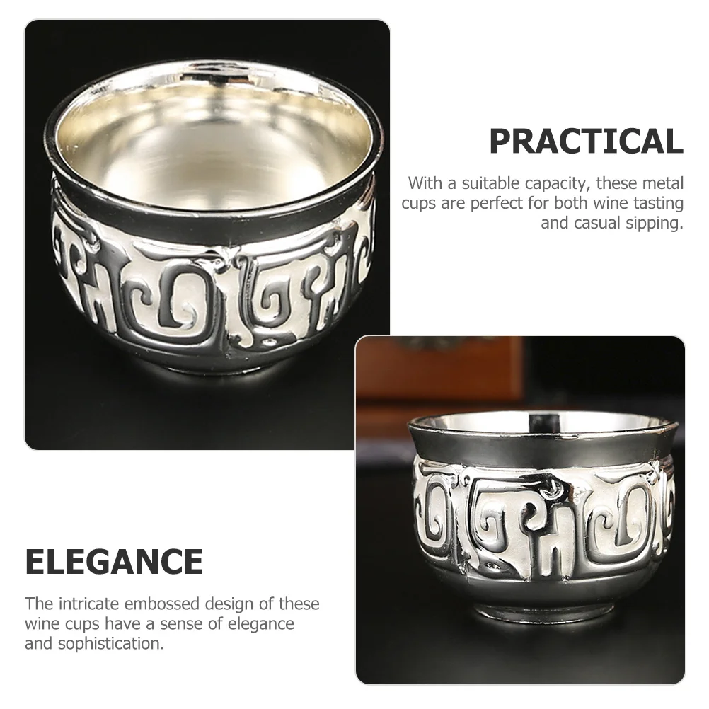 2 шт. металлические чашки для вина в европейском стиле с тиснением, роскошные многоразовые стаканы для питья, маленькая чашка для ликера, бытовой походный напиток