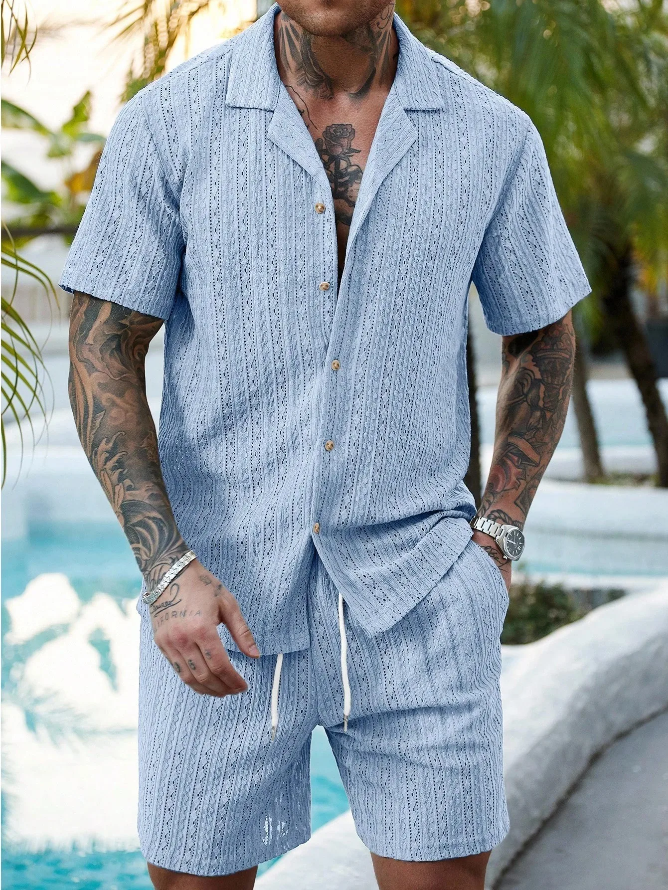 Men's Summer Pullover Short-Sleeved Shirt Set with Drawstring Shorts Two-Piece Comfortable Breathable Clothing for Warm Weather
Men's Summer Pullover Short-Sleeved Shirt Set with Drawstring Shorts Two-Piece Comfortable Breathable Clothing for Warm Weather