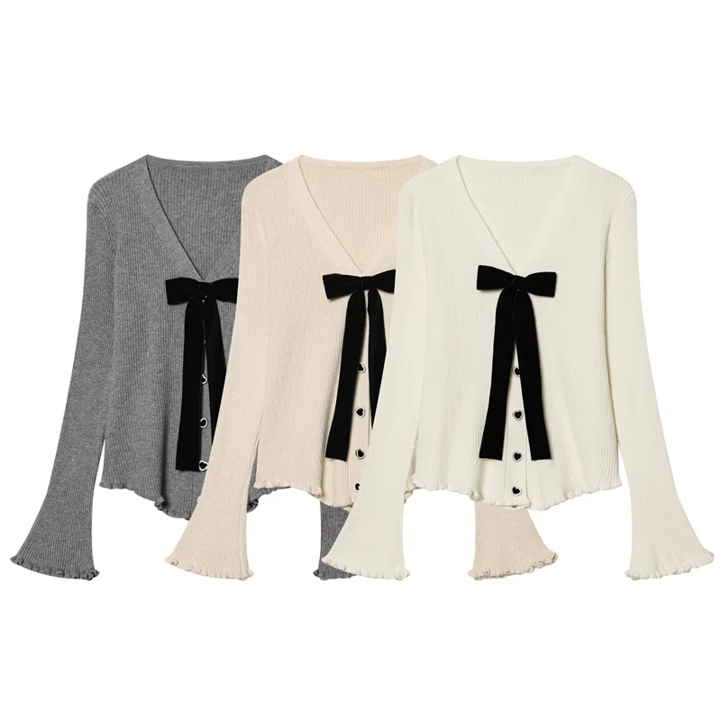 Women's Jacket 2026 Spring New Style Solid Color Long Sleeve Bow Decoration Irregular Hem Knitted Cardigan Personalized Fashion
Women's Jacket 2026 Spring New Style Solid Color Long Sleeve Bow Decoration Irregular Hem Knitted Cardigan Personalized Fashion