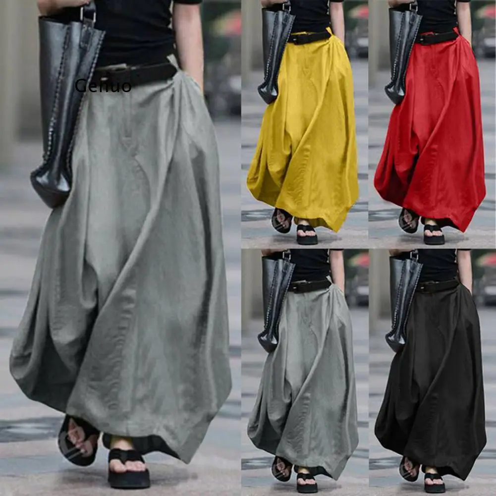 Women Skirt High Waist Solid Color Cotton Blend Large Hem Pocket Maxi Skirt Streetwear for Party
Women Skirt High Waist Solid Color Cotton Blend Large Hem Pocket Maxi Skirt Streetwear for Party