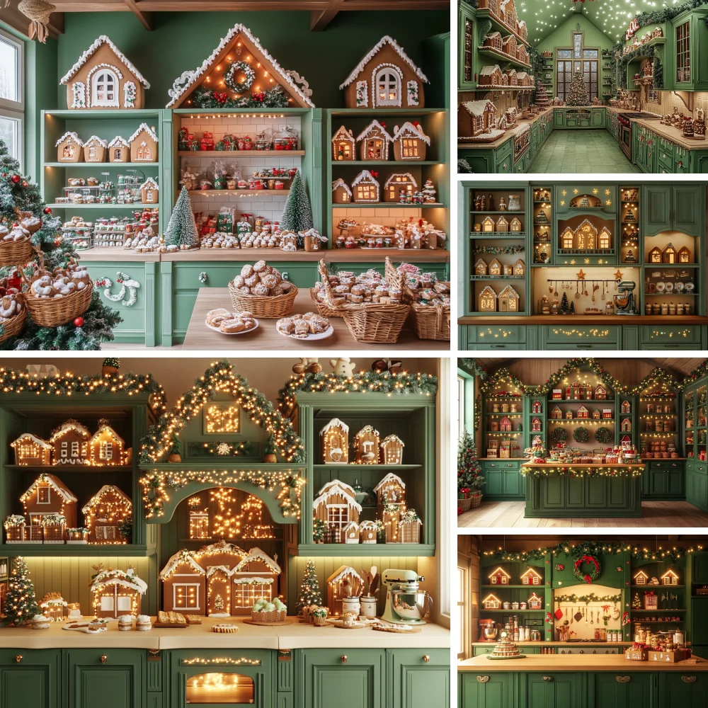 Green Christmas Kitchen Background Photography Gingerbread House Cabinet Wreath Backdrop Winter Kid Family Photo Studio
Green Christmas Kitchen Background Photography Gingerbread House Cabinet Wreath Backdrop Winter Kid Family Photo Studio