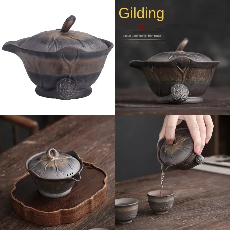 【CHIMU HOME】 Lotus Leaf Pot for Old Rock Clay Gold Iron Glaze Kung Fu Set Handmade Coarse Pottery Teapot Brewing Bowl
【CHIMU HOME】 Lotus Leaf Pot for Old Rock Clay Gold Iron Glaze Kung Fu Set Handmade Coarse Pottery Teapot Brewing Bowl