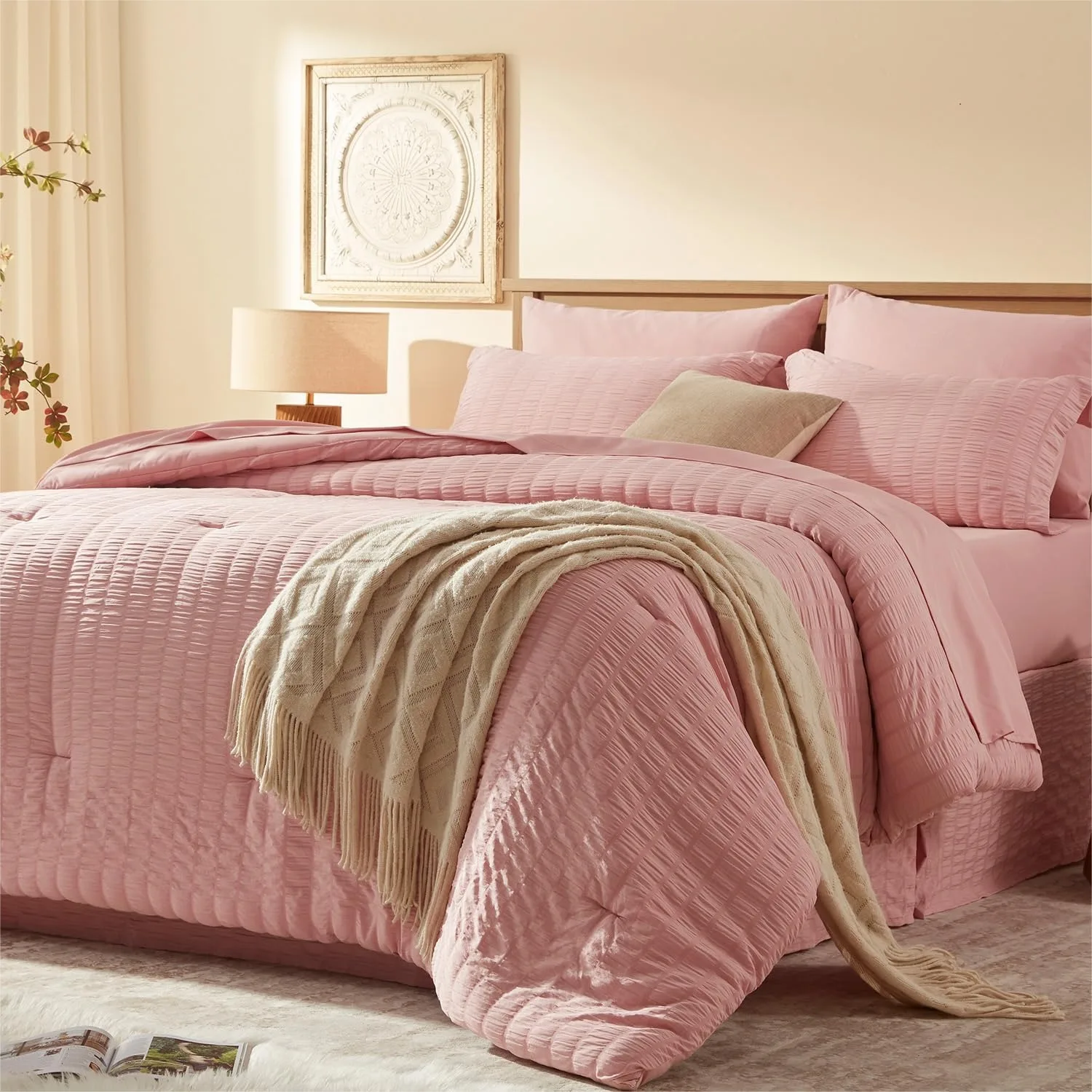 Full Size Comforter Set 7 Pieces Pink Seersucker Bed in a Bag with Sheets and Pillowcases
Full Size Comforter Set 7 Pieces Pink Seersucker Bed in a Bag with Sheets and Pillowcases