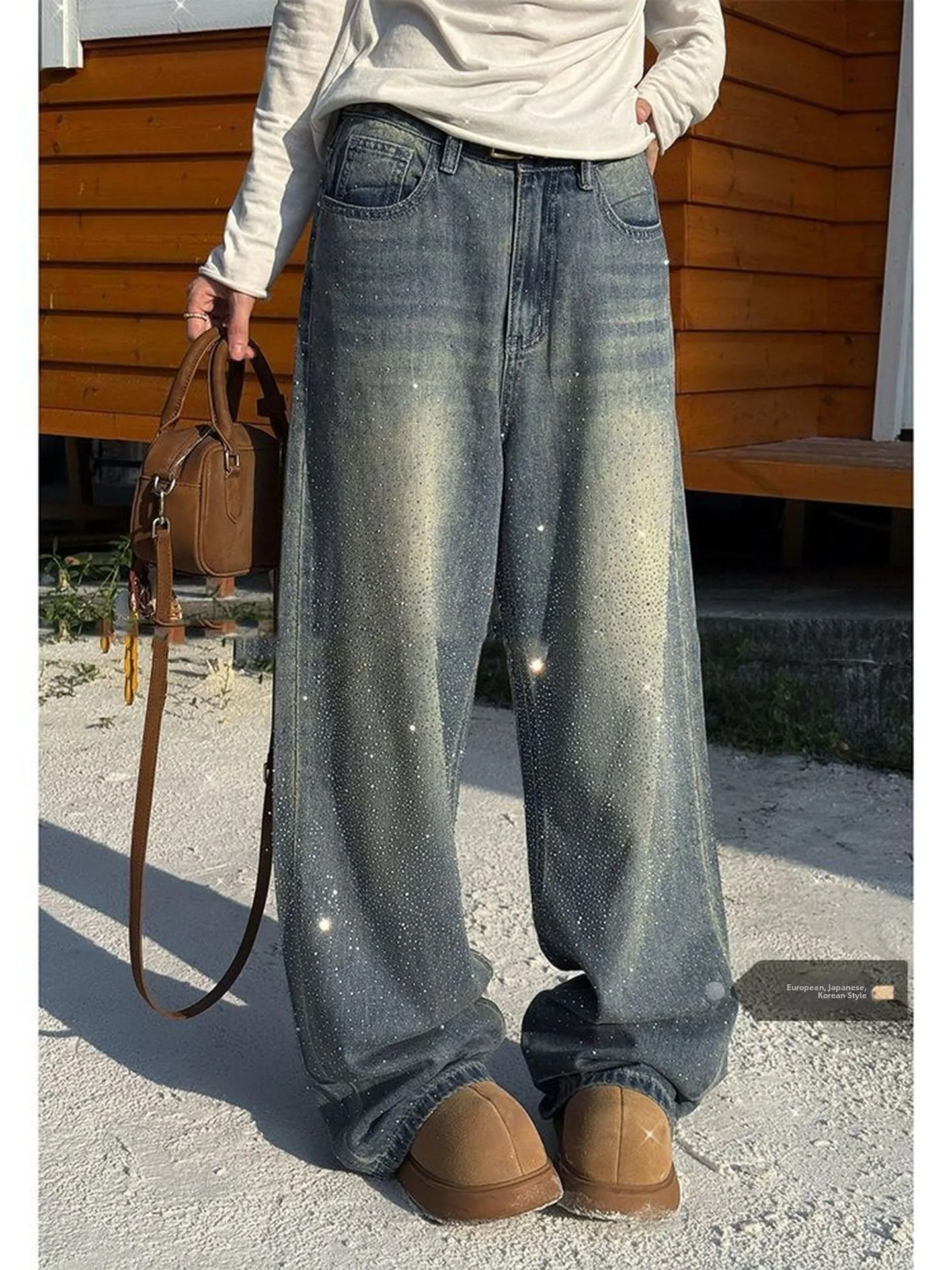Retro plus Size Glittering Diamond Loose Jeans Women's Summer New Washed Wide Leg Pants Low Waist Zipper Closure Pure Color
Retro plus Size Glittering Diamond Loose Jeans Women's Summer New Washed Wide Leg Pants Low Waist Zipper Closure Pure Color