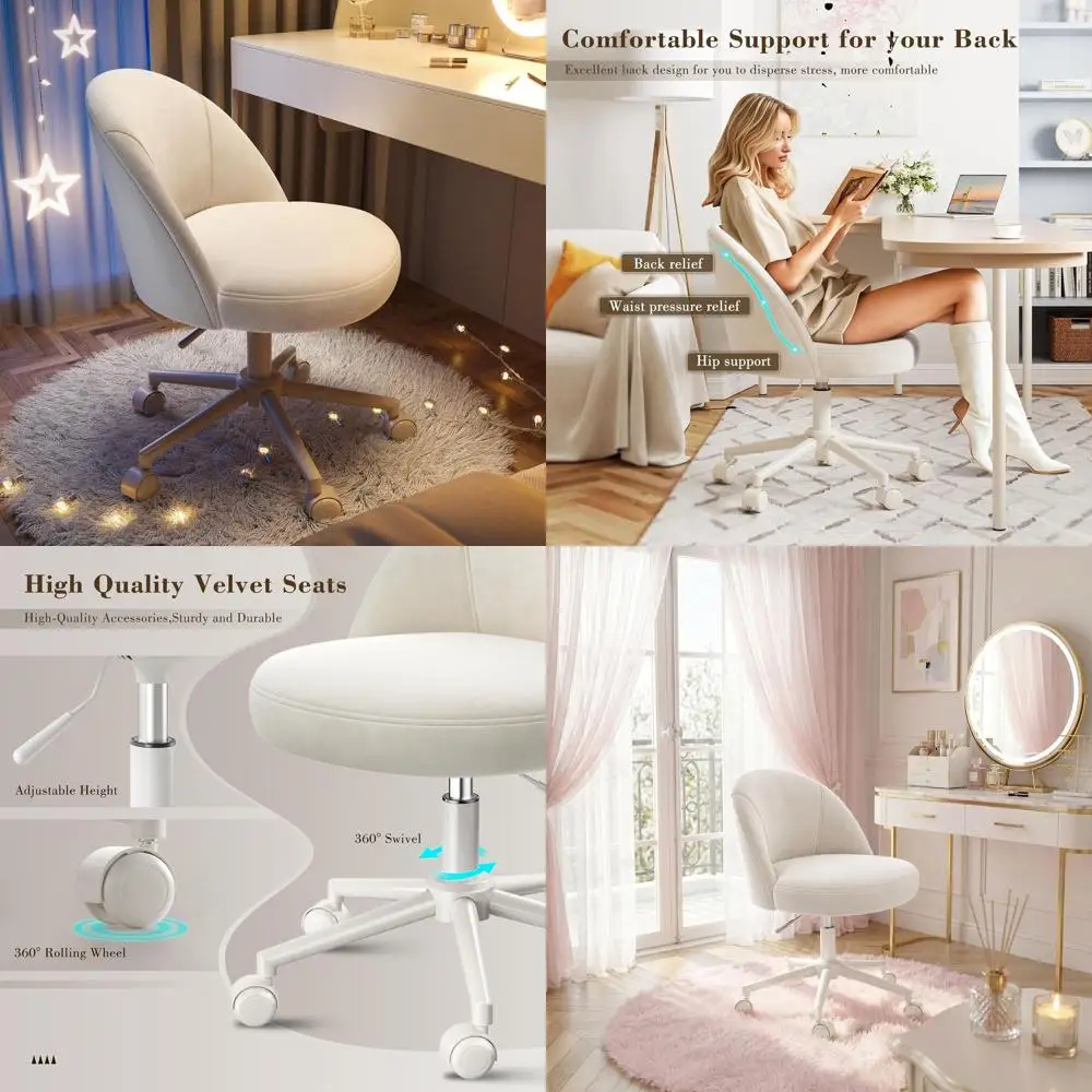 Swivel Vanity Chair with Wheels, Curved Back Support, Height Adjustable, Suitable for Makeup and Office, White
Swivel Vanity Chair with Wheels, Curved Back Support, Height Adjustable, Suitable for Makeup and Office, White