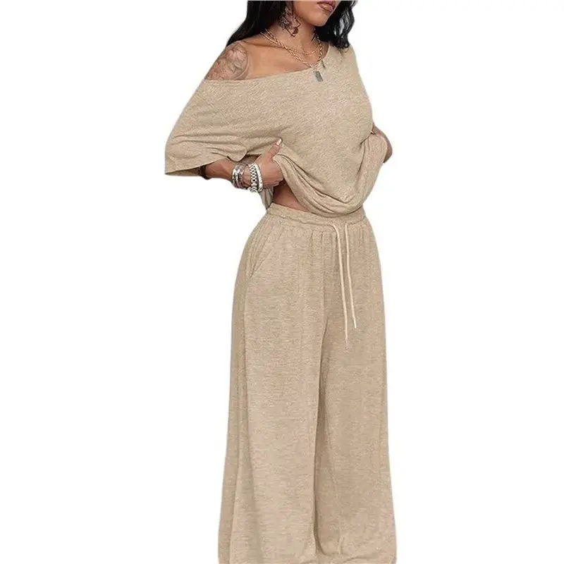 CYL-Women's 2 Piece Lounge Sets Off Shoulder Oversized Short Sleeve Tops Casual Wide Leg Pant Set
CYL-Women's 2 Piece Lounge Sets Off Shoulder Oversized Short Sleeve Tops Casual Wide Leg Pant Set