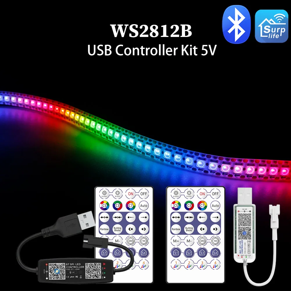 WS2812B DC5V Светодиодная лента Wi-Fi Bluetooth Музыкальный USB-контроллер Комплект 30/60/144 светодиодов/м Dreamcolor Индивидуально адресуемая светодиодная лента RGB
WS2812B DC5V Светодиодная лента Wi-Fi Bluetooth Музыкальный USB-контроллер Комплект 30/60/144 светодиодов/м Dreamcolor Индивидуально адресуемая светодиодная лента RGB