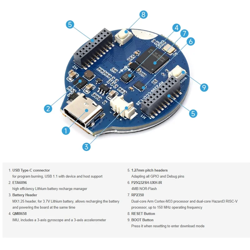 Superb RP2350-LCD-1.28 Pico 2 RP2350 1.28 Inch 240X240 Round LCD Development Board Display Screen QMI8658 6-Axis, IPS Panel
Superb RP2350-LCD-1.28 Pico 2 RP2350 1.28 Inch 240X240 Round LCD Development Board Display Screen QMI8658 6-Axis, IPS Panel