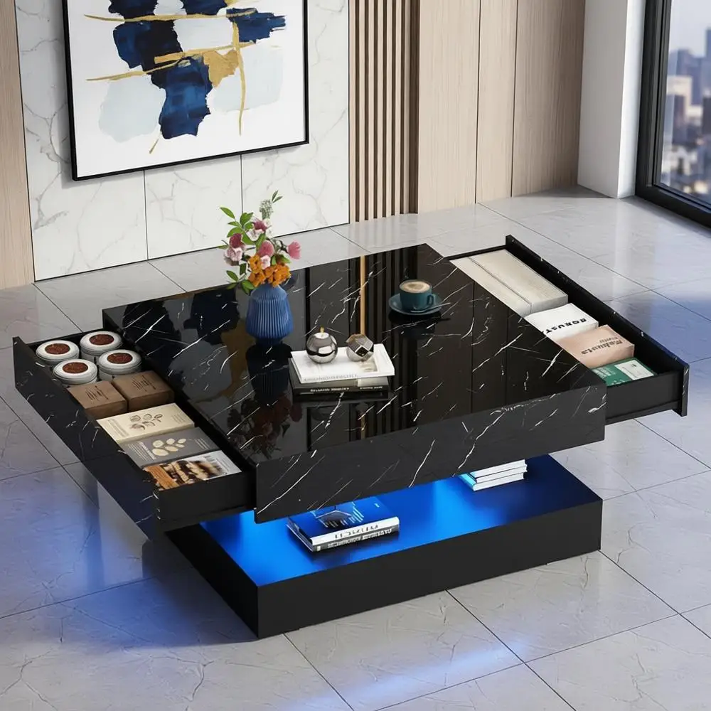 Современный черный мраморный светодиодный журнальный столик с местом для хранения вещей, двойными ящиками и двухслойным дизайном для гостиной/домашнего офиса
Современный черный мраморный светодиодный журнальный столик с местом для хранения вещей, двойными ящиками и двухслойным дизайном для гостиной/домашнего офиса