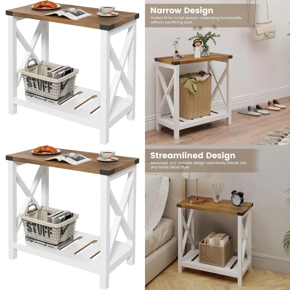 Rustic X-Frame Side Table with Storage, Compact Bedside Stand for Small Spaces, Slim End Table in White & Brown for Living Room,
Rustic X-Frame Side Table with Storage, Compact Bedside Stand for Small Spaces, Slim End Table in White & Brown for Living Room,