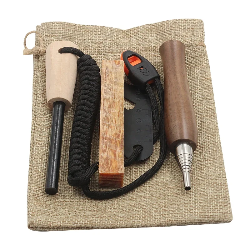 Outdoor Emergency Wooden Handle Fire Blower Paracord Firesteel Survival Fire Starter Kit for Glamping
Outdoor Emergency Wooden Handle Fire Blower Paracord Firesteel Survival Fire Starter Kit for Glamping