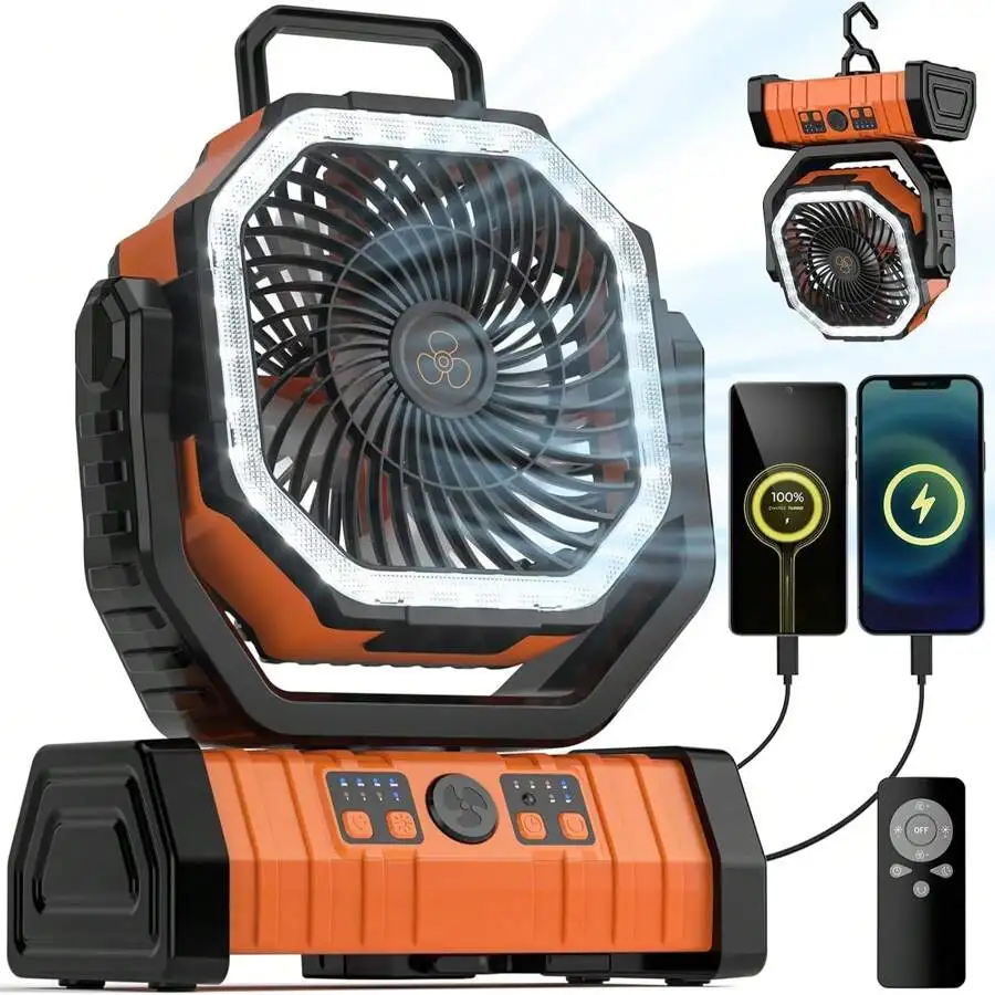 20000mAh 1PC Portable Rechargeable Fan - Camping Fan For Tent,Fan 3-In-1 Camping Fan USB Fan With Light & Remote For Indoor,Cordless Fan Can Be Hung Upsde Down,Outdoor, Tent, Travel, BBQ, Fishing, Jobsite
20000mAh 1PC Portable Rechargeable Fan - Camping Fan For Tent,Fan 3-In-1 Camping Fan USB Fan With Light & Remote For Indoor,Cordless Fan Can Be Hung Upsde Down,Outdoor, Tent, Travel, BBQ, Fishing, Jobsite