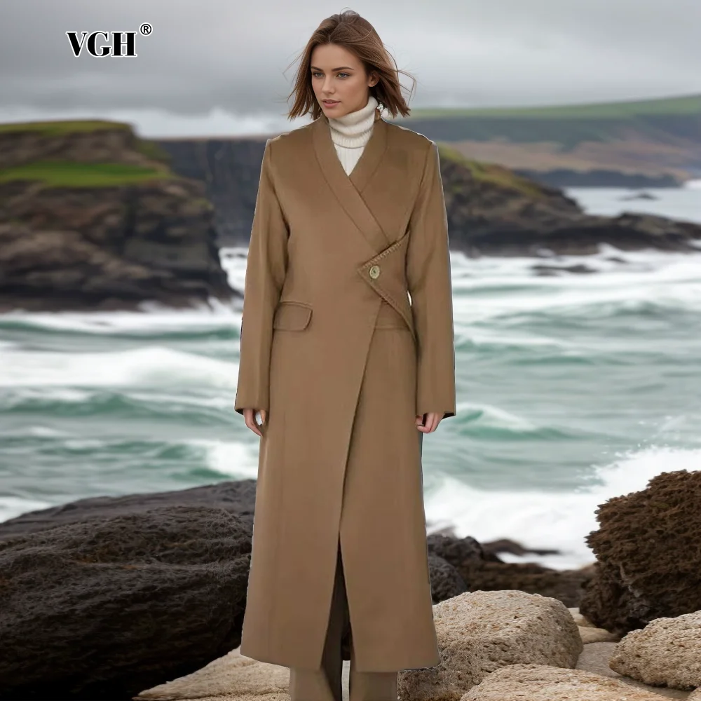 VGH Elegant Patchwork Pockets Solid Trench For Women V Neck Long Sleeve Spliced Button Temperament Slimming Coats Female Fashion
VGH Elegant Patchwork Pockets Solid Trench For Women V Neck Long Sleeve Spliced Button Temperament Slimming Coats Female Fashion