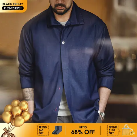 Maden-Conjunto de camisa y pantalones de mezclilla para hombre, abrigo suelto de manga larga con cuello vuelto, ropa informal cómoda, Color azul sólido, Primavera