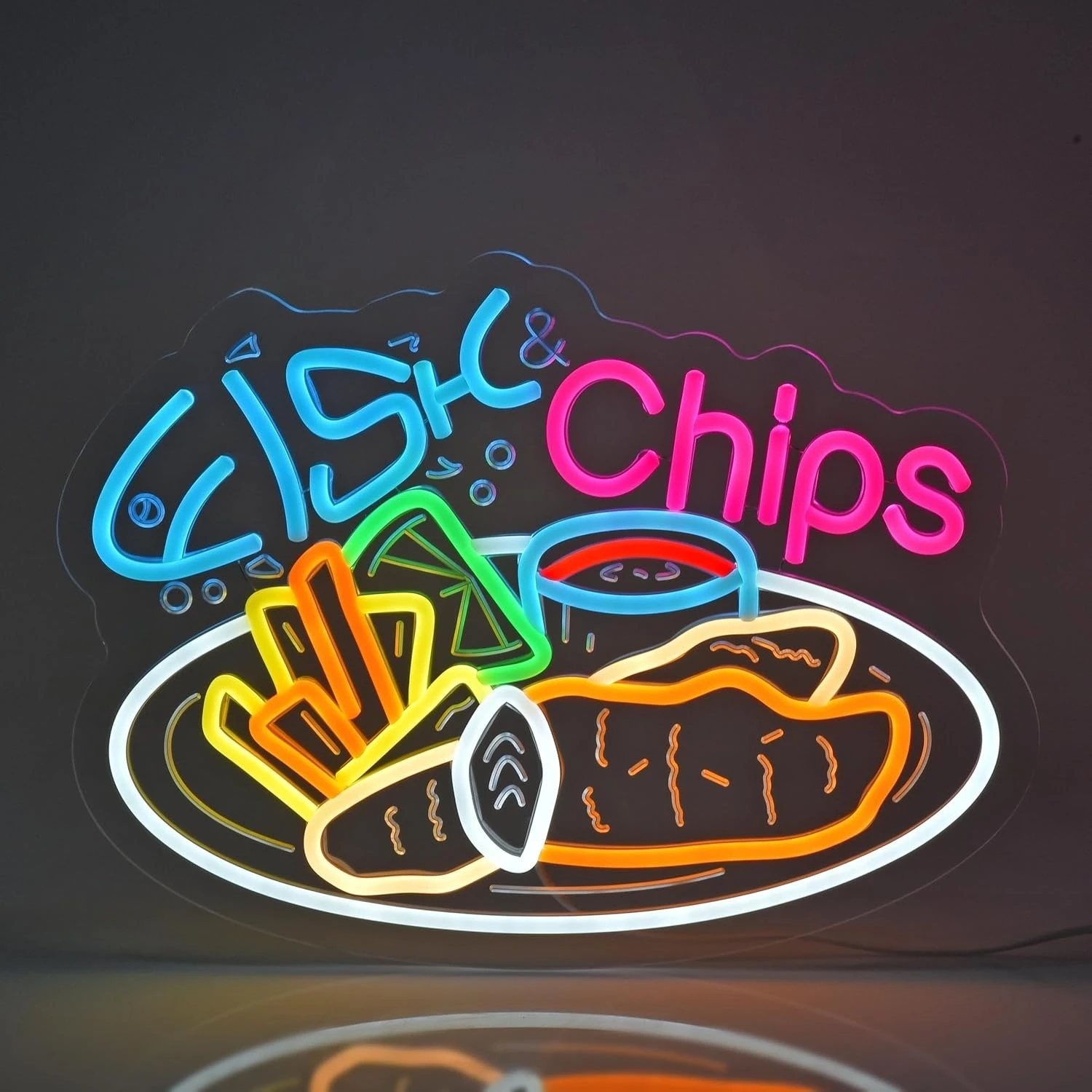 Fish Chips Neon Sign USB Dimmable LED Neon Lights for Business Restaurant Store Food Snack Shop Bar Pub Market Party Home Decor
Fish Chips Neon Sign USB Dimmable LED Neon Lights for Business Restaurant Store Food Snack Shop Bar Pub Market Party Home Decor