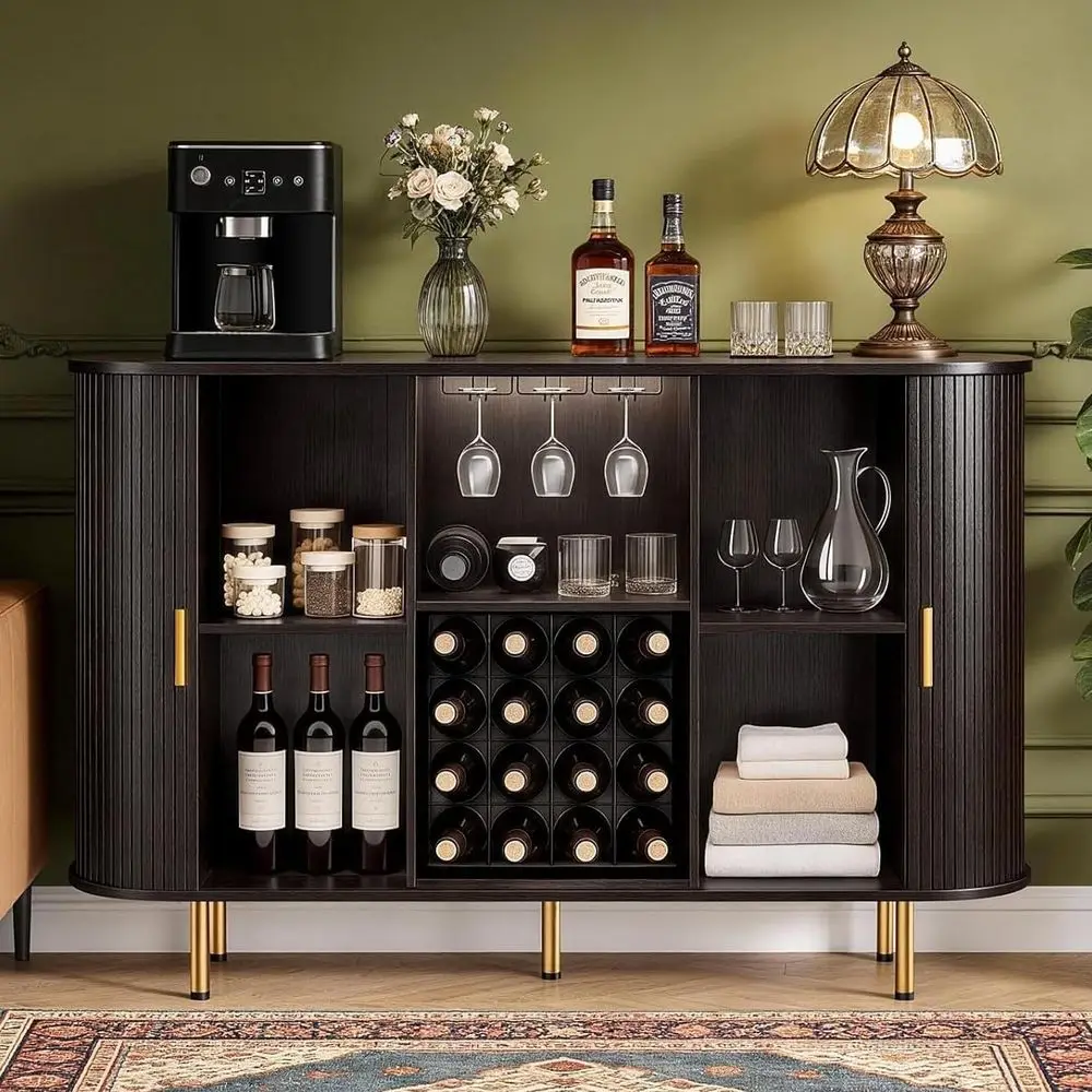 Wine Bar Cabinet with Storage: 55" Kitchen Coee Bar Cabinet with Wine Rack and Glass Holder, Buet Sideboard with LED Light or Ho
Wine Bar Cabinet with Storage: 55" Kitchen Coee Bar Cabinet with Wine Rack and Glass Holder, Buet Sideboard with LED Light or Ho