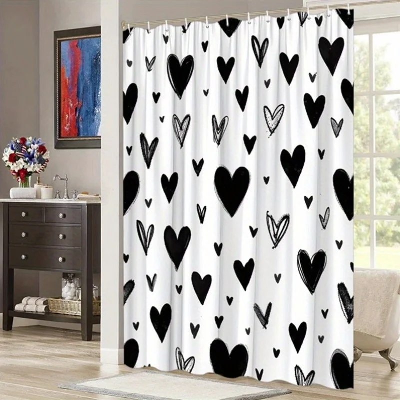Chic Black & White Heart Shower Curtain - Polyester, Machine Washable, 12 Hooks, 70.8x70.8", Perfect for Bathroom Decor
Chic Black & White Heart Shower Curtain - Polyester, Machine Washable, 12 Hooks, 70.8x70.8", Perfect for Bathroom Decor