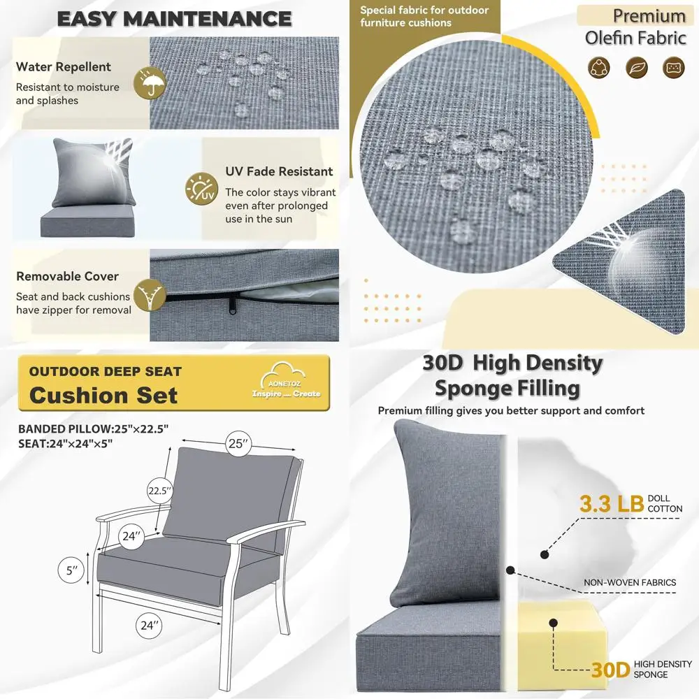 24 Outdoor Patio Seat Cushion Set - Olefin Fabric, Removable Cover, Waterproof & Fade-Resistant Deep Seat Cushions with Pillow
24 Outdoor Patio Seat Cushion Set - Olefin Fabric, Removable Cover, Waterproof & Fade-Resistant Deep Seat Cushions with Pillow
