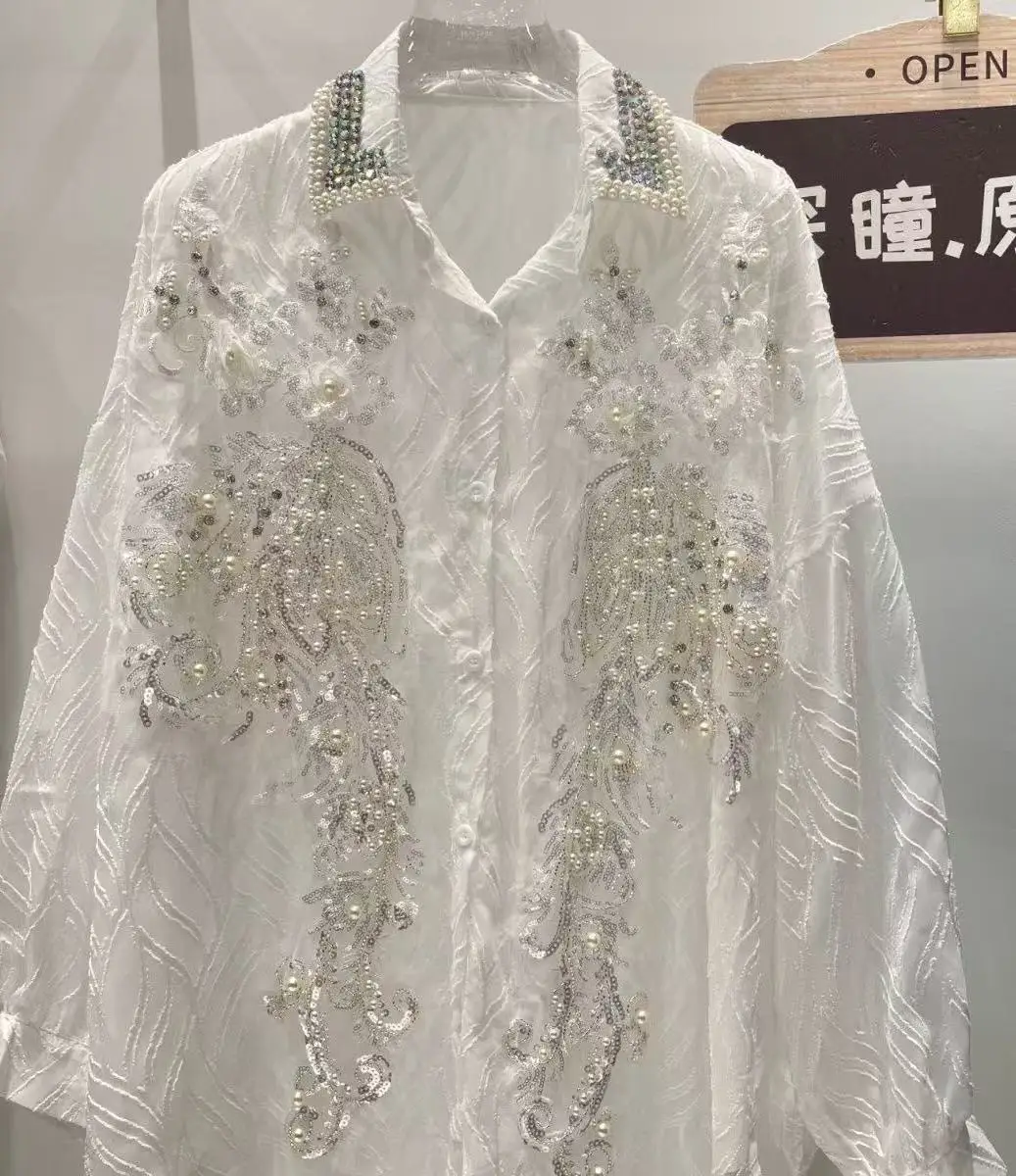Luxury Branded Oversize Beaded Sequined Stitch Women's Long Sleeve Blouses Shirts Ladies Elegant Mid-Length White Y2K Top
Luxury Branded Oversize Beaded Sequined Stitch Women's Long Sleeve Blouses Shirts Ladies Elegant Mid-Length White Y2K Top