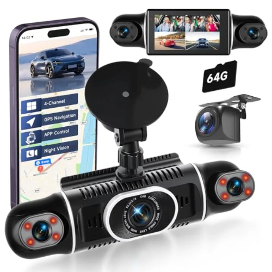 4 Channel Dash Cam for driving parking: front/rear/left/right cameras, 360 coverage, night vision, parking monitor, G-sensor, l
4 Channel Dash Cam for driving parking: front/rear/left/right cameras, 360 coverage, night vision, parking monitor, G-sensor, l