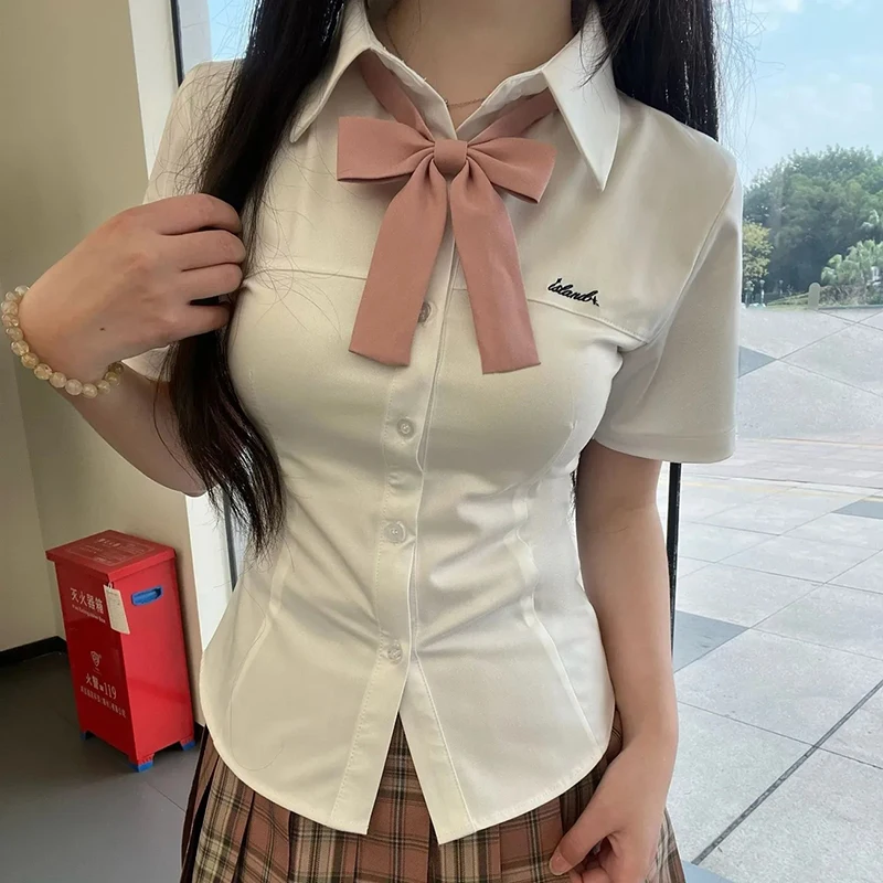 Original with Bow Tie Jk Uniform Shirts Women Summer New Embroidery Slim Short Sleeve Tops Sweet Preppy Lolita Crop White Blouse
Original with Bow Tie Jk Uniform Shirts Women Summer New Embroidery Slim Short Sleeve Tops Sweet Preppy Lolita Crop White Blouse