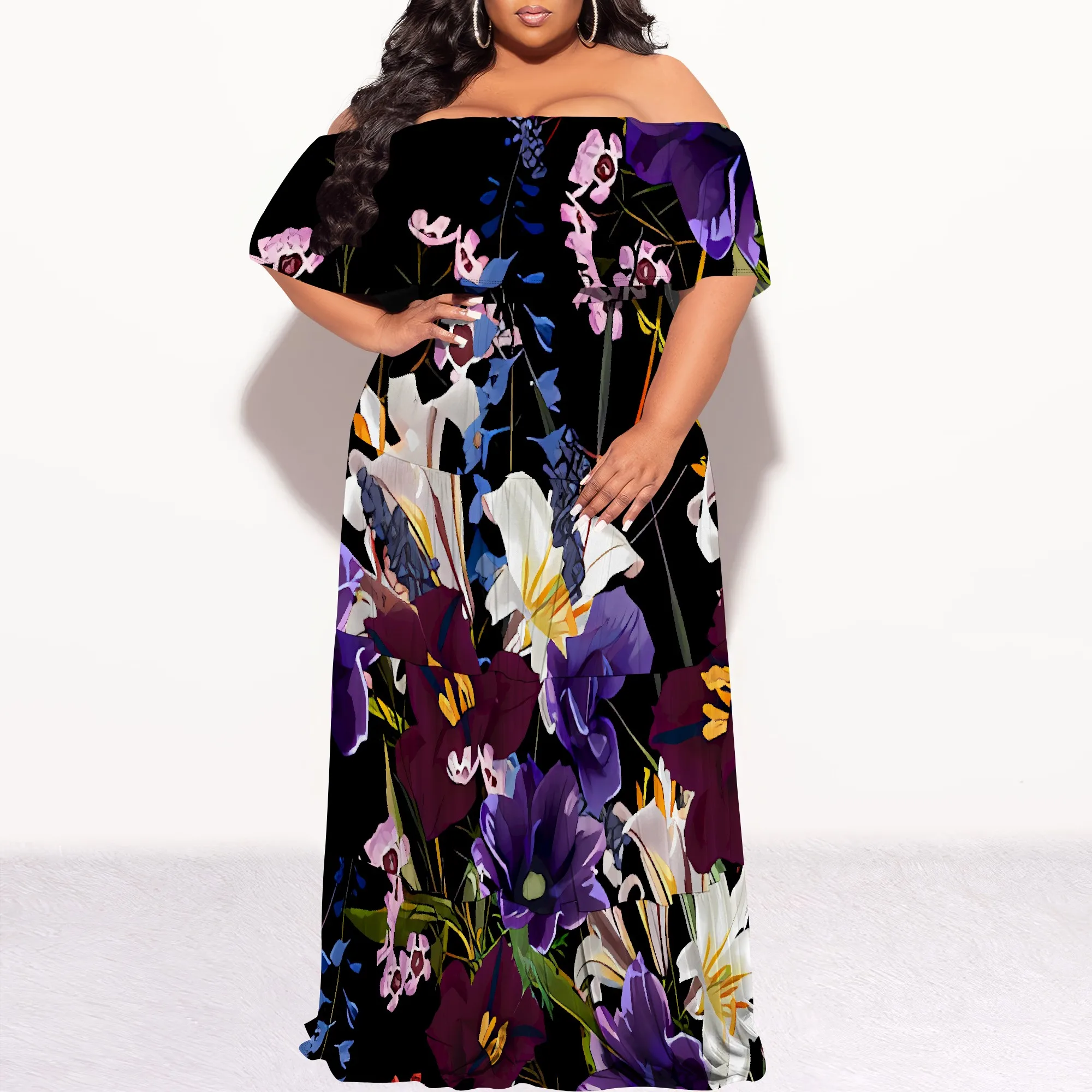 Plus Size Off Shoulder Maxi Dress Bold Purple Floral Print Chic Spring Fall Fashion Dress
Plus Size Off Shoulder Maxi Dress Bold Purple Floral Print Chic Spring Fall Fashion Dress