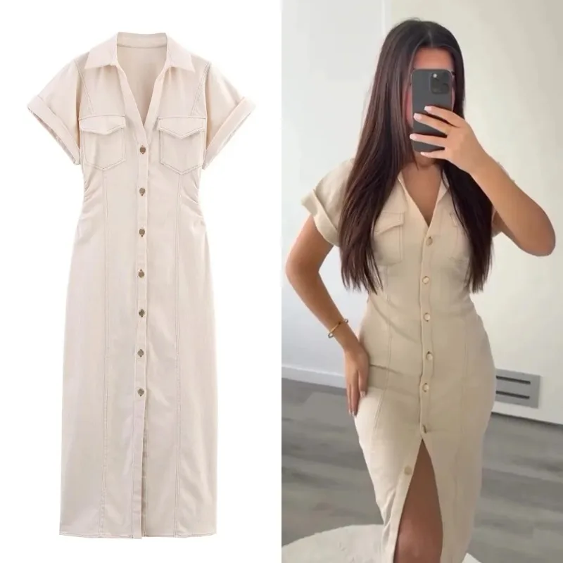 2026summer new traf women's elegant and fashionable pleated waist V-neck short-sleeved temperament denim dress
2026summer new traf women's elegant and fashionable pleated waist V-neck short-sleeved temperament denim dress