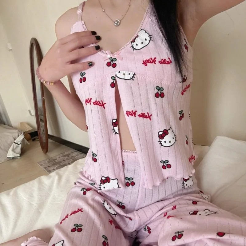 Kawaii Sanrio Hello Kitty, модные топы с лямкой на шее Y2K, брюки и шорты, комплект аниме, сексуальные милые пижамы, летние комплекты домашней одежды
Kawaii Sanrio Hello Kitty, модные топы с лямкой на шее Y2K, брюки и шорты, комплект аниме, сексуальные милые пижамы, летние комплекты домашней одежды