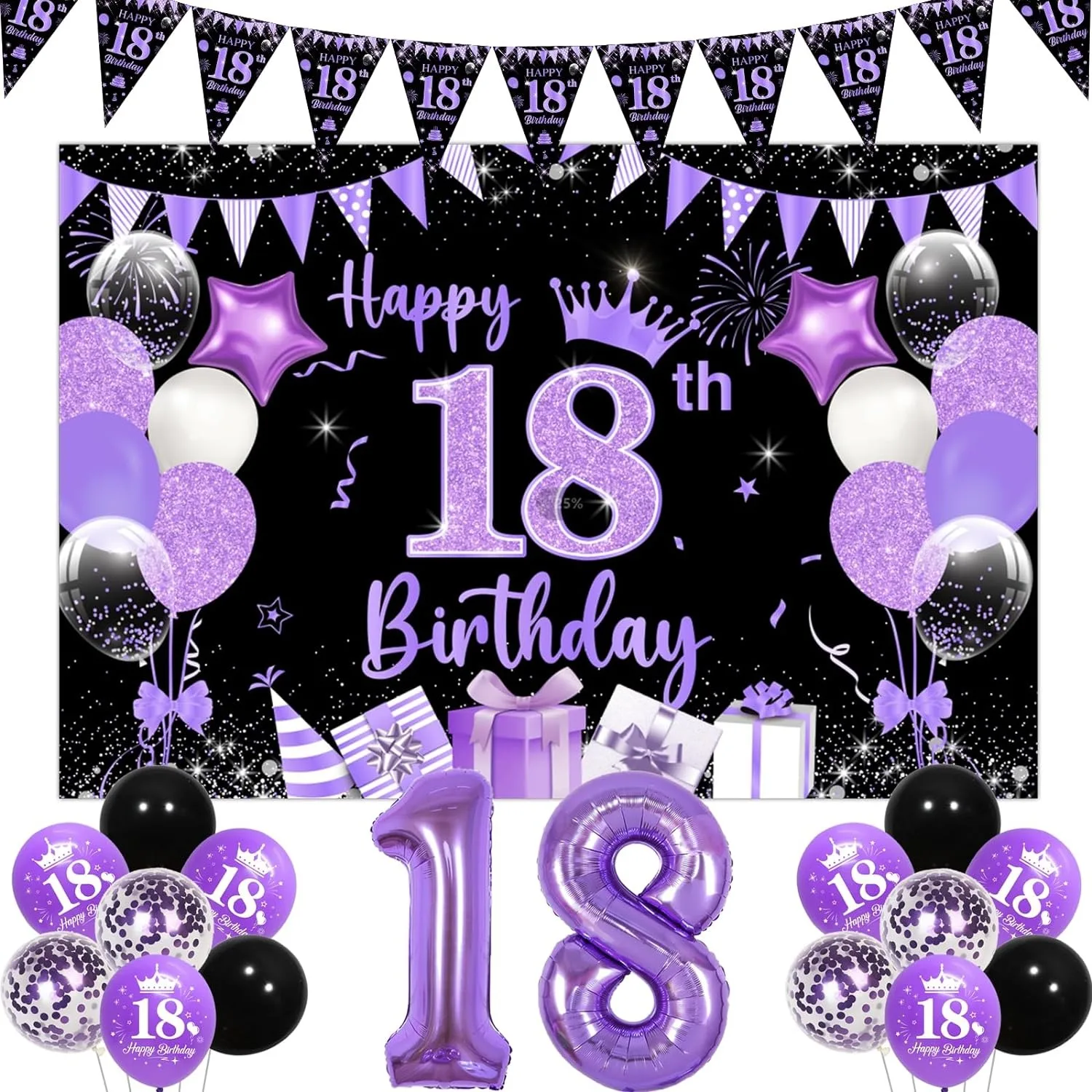 Kreat4joy Purple Black 18th Birthday Background Bla Flag Set, for Her Him 18 Year Old Birthday Party Decoration Supplies
Kreat4joy Purple Black 18th Birthday Background Bla Flag Set, for Her Him 18 Year Old Birthday Party Decoration Supplies