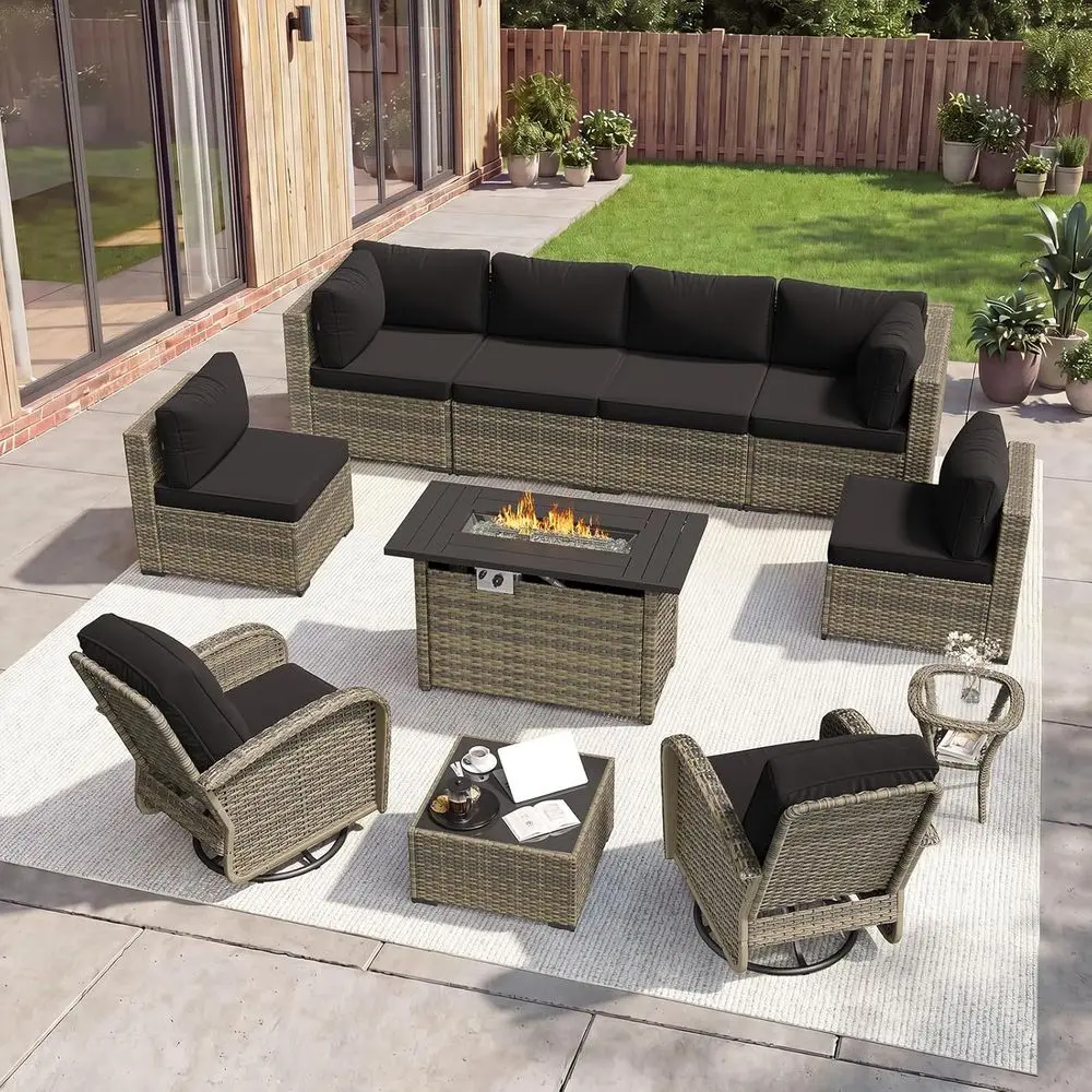 11 Piece Outdoor Patio urniture Set with 44'' ire Pit Table, Wicker Rattan Outdoor urniture with High Back Swivel Rocker Chairs,
11 Piece Outdoor Patio urniture Set with 44'' ire Pit Table, Wicker Rattan Outdoor urniture with High Back Swivel Rocker Chairs,