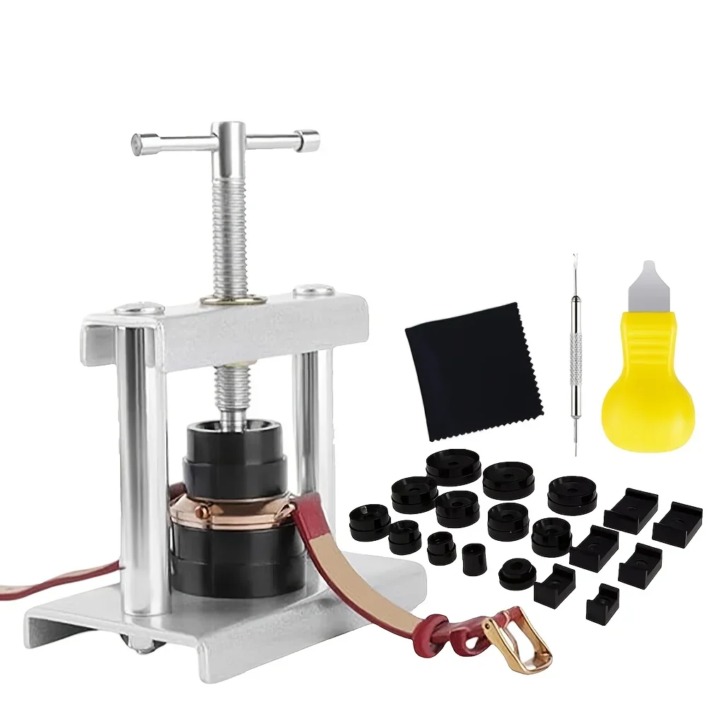 22pcs Watch Press Kit Watch Repair Tools with 18 Pressure Plates Ear Punch Dust Cloth Bent Knife Cover Presser Battery Tool
22pcs Watch Press Kit Watch Repair Tools with 18 Pressure Plates Ear Punch Dust Cloth Bent Knife Cover Presser Battery Tool