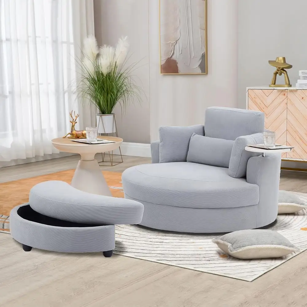 Oversized Round Swivel Chair with Storage Ottoman, Corduroy Fabric, Grey for Living Rooms, Hotels, and Lounges
Oversized Round Swivel Chair with Storage Ottoman, Corduroy Fabric, Grey for Living Rooms, Hotels, and Lounges