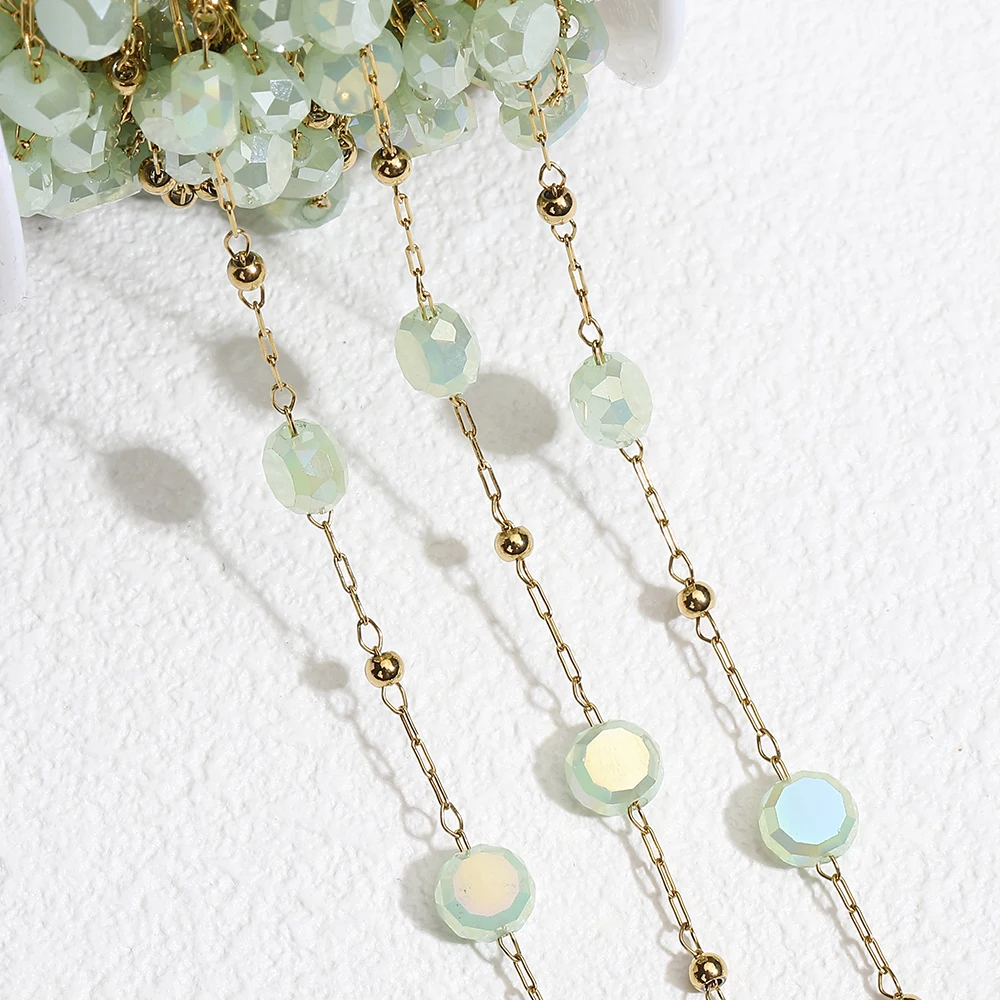 1 meter Light Green Artificial Crystal Chain Golden Stainless Steel Beaded Chain for DIY Jewelry Making
1 meter Light Green Artificial Crystal Chain Golden Stainless Steel Beaded Chain for DIY Jewelry Making