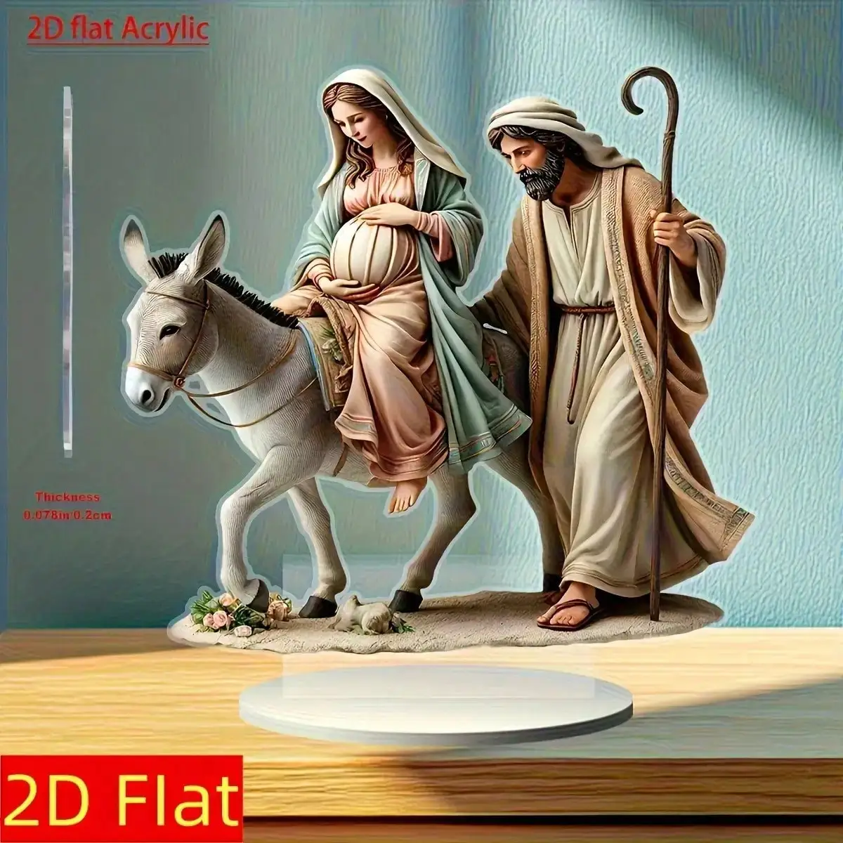 2D Flat Acrylic Religious Scene Figurine - Pregnant Woman, Man with Staff, Donkey Decor
2D Flat Acrylic Religious Scene Figurine - Pregnant Woman, Man with Staff, Donkey Decor