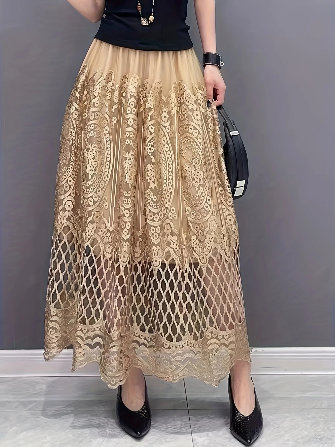 Hollow Out Embroidered Ethnic Skirt, Vintage Skirt For Spring & Fall, Women's Clothing
Hollow Out Embroidered Ethnic Skirt, Vintage Skirt For Spring & Fall, Women's Clothing