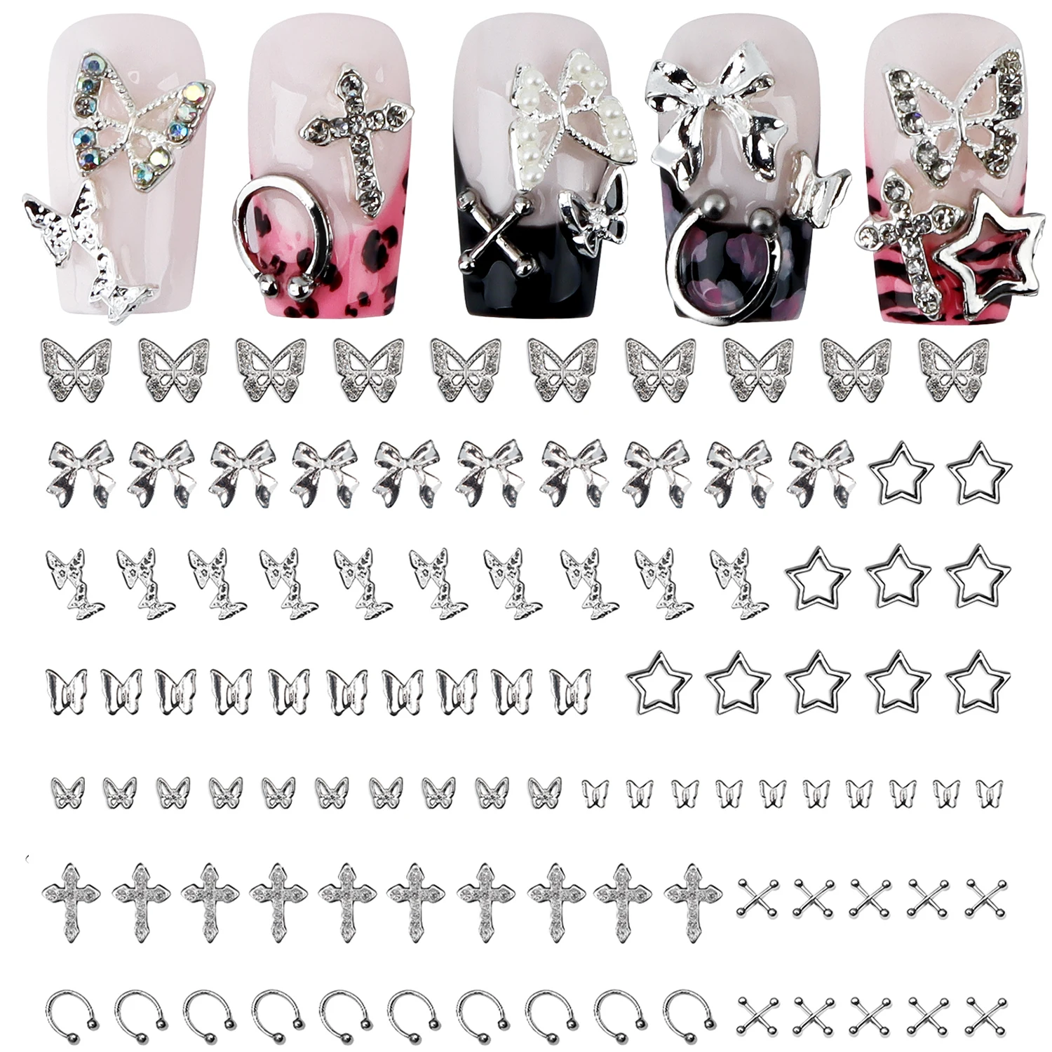 Ebanku Nail Diamonds, 100 Y2K Silver Nail Art Decorative Diamonds, Butterfly Bow Star Cross Nail Stick 3D Acrylic Nail Gem DIY Design (10 Styles)
Ebanku Nail Diamonds, 100 Y2K Silver Nail Art Decorative Diamonds, Butterfly Bow Star Cross Nail Stick 3D Acrylic Nail Gem DIY Design (10 Styles)