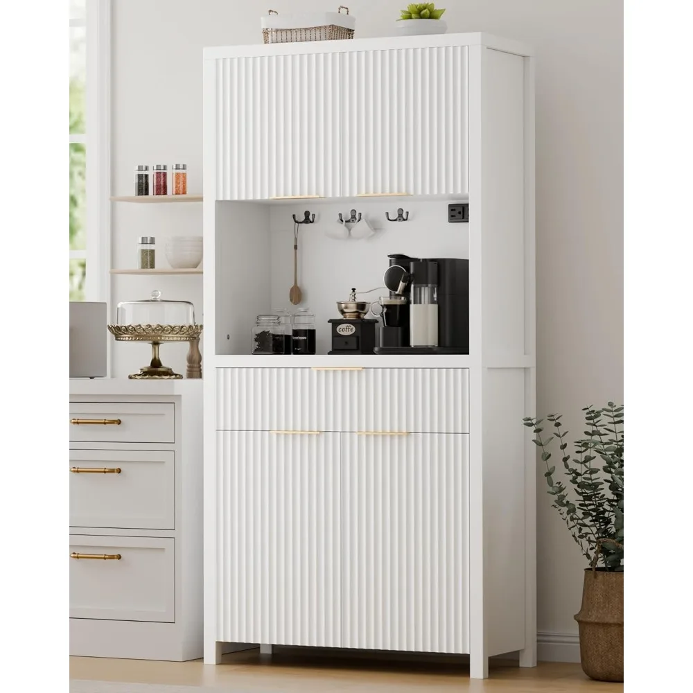 White 71" Fluted Kitchen Pantry Storage Cabinet with Charging Station, Spacious Food Storage with Open Countertop & Drawer
White 71" Fluted Kitchen Pantry Storage Cabinet with Charging Station, Spacious Food Storage with Open Countertop & Drawer