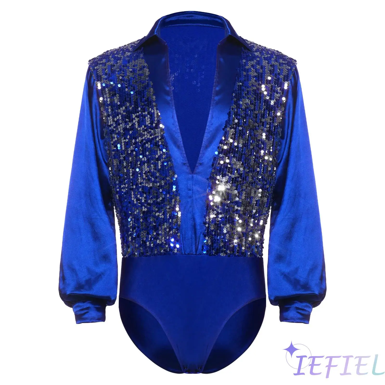 Mens Latin Ballet Dance Leotard Glittery Sequined V Neck Satiny Long Sleeves Button Crotch Bodysuit for Gymnastics Training
Mens Latin Ballet Dance Leotard Glittery Sequined V Neck Satiny Long Sleeves Button Crotch Bodysuit for Gymnastics Training