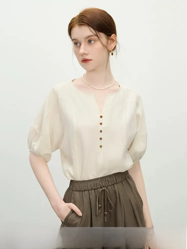 V-Neck Short Sleeve Loose Fit Casual Shirt by Fan Si Lan Summer New Style Slimming Top Comfortable Breathable Women's Shirt
V-Neck Short Sleeve Loose Fit Casual Shirt by Fan Si Lan Summer New Style Slimming Top Comfortable Breathable Women's Shirt